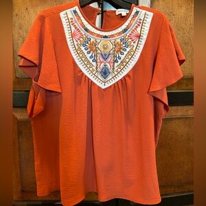Embroidered Boho Orange Blouse